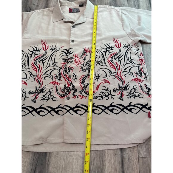 Pineapple Connection XL Dragon Print Beige Short Sleeve Button-Up Shirt - Picture 6 of 6